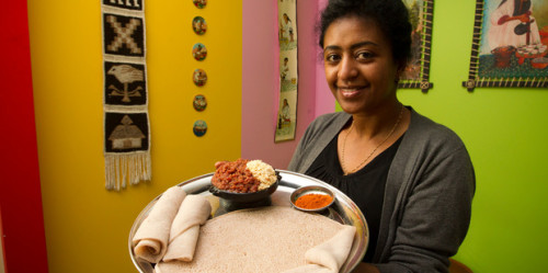 Kitfo is a traditional Ethiopian dish that consists of marinated minced raw beef and is usually eaten with a sourdough-risen flatbread called injera.